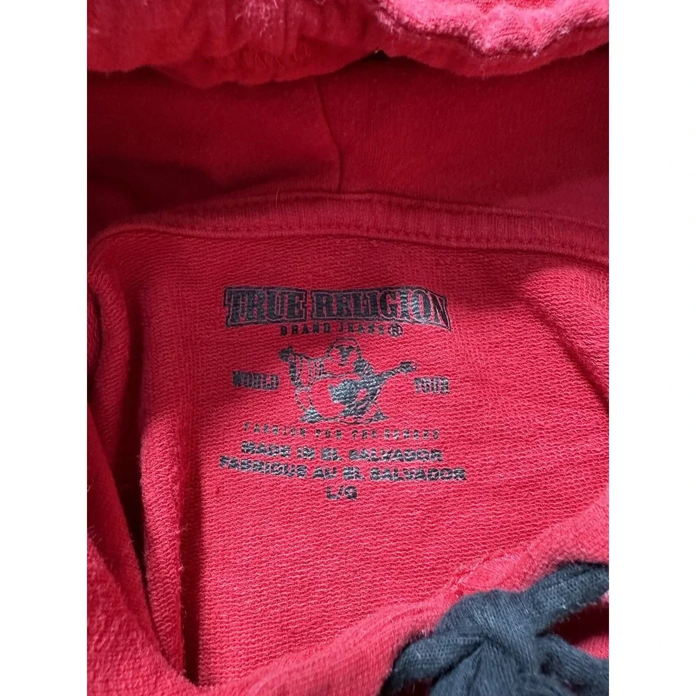 True Religion‎ Mens Size L Long Sleeve Hooded Pullover Shirt Red Lightweight